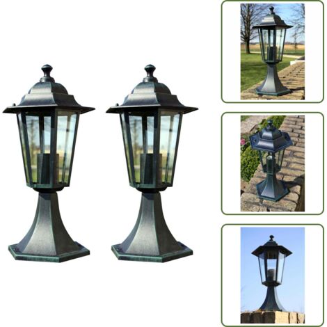 Luces para patios - vidaXL Lámpara de jardín 2 uds aluminio verde oscuro/negro - Luces para senderos