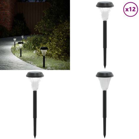 Luces solares de camino con picos de tierra 12 uds luz blanca - Luces solares para jardines - Luces solares para exteriores