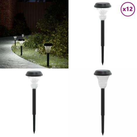 Luces solares de camino con picos de tierra 12 uds luz blanca - Luces solares para jardines - Luces solares para exteriores