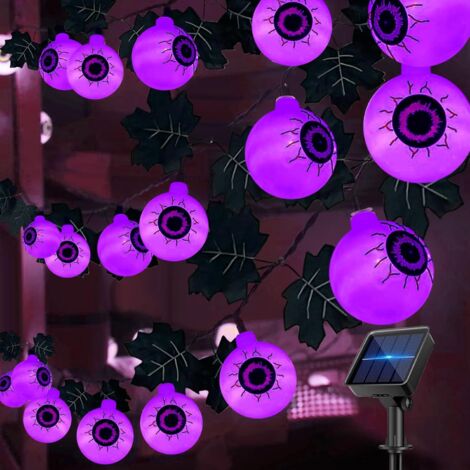 Luces solares de Halloween con forma de globo ocular, 6,5 m, 30 LED, 8 modos de luz, lámpara solar impermeable, guirnalda de luces de Halloween