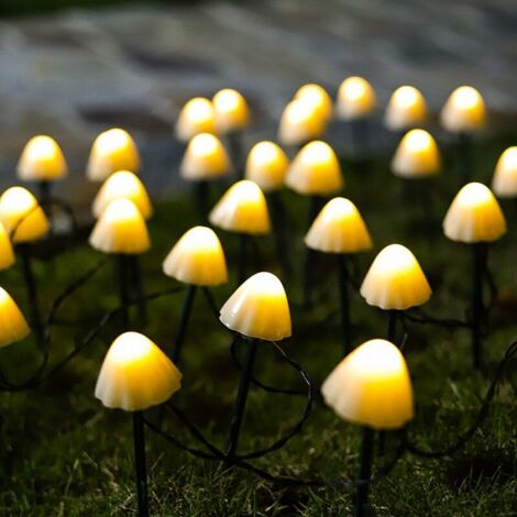 Luces solares de hongos para jardín al aire libre, 8 modos de luces solares de hongos de jardín de hadas para jardín, jardín, decoración navideña de Halloween (16.4 pies, 20 luces, blanco cálido)