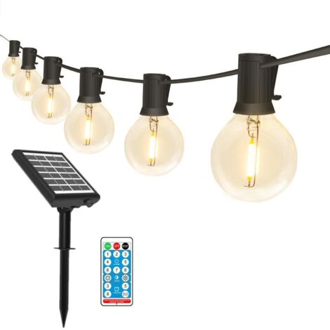 Luces solares de jardín recargables G40 con control remoto, 10 m, 20 luces, guirnalda de luces impermeable para exteriores, ideal para jardín.