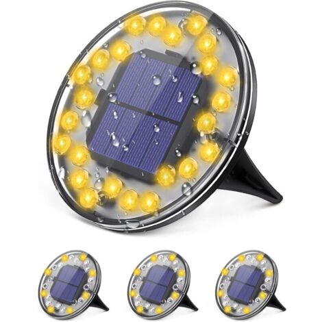 Luces solares de suelo – 24 LED, IP68, empotradas – para jardines, patios, césped y senderos (paquete de 4, blanco cálido)