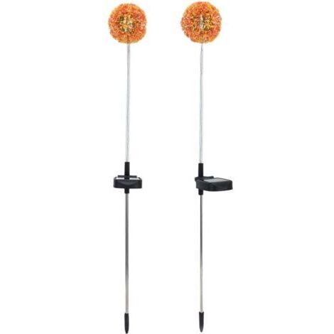 Luces solares exteriores con forma de diente de león, juego de 2 luces solares de jardín con forma de diente de león, lámpara de césped exterior con 6 LED de colores para patio, jardín o balcón (6 LED