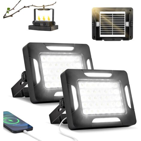 Luces solares LED portátiles para acampar con soporte regulable, 2000 LM, luces de trabajo solares recargables con soporte magnético, IP67 a prueba de agua, 5 modos de luz, reflector portátil