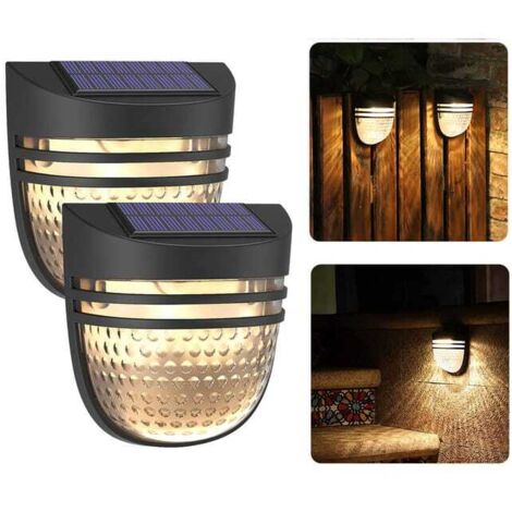Luces solares para cercas, 2 unidades, luces solares de pared para exteriores con modo pulsante y constante, resistentes al agua IP65 para jardín y pared.