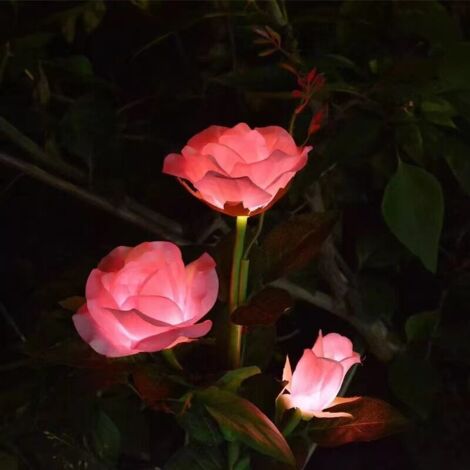 Luces solares para exterior, luces de jardín con 3 rosas, luces solares inalámbricas LED para jardín, decoración solar para patio, caminos, césped, terraza y Navidad (rosa)