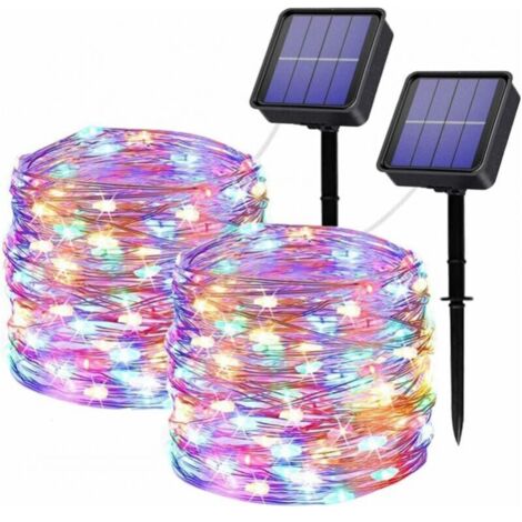 Luces solares para exterior, paquete de 2, 2 x 22 m, 200 LED, 8 modos de iluminación con cable de cobre impermeable para jardín, boda, fiesta, patio, dormitorio y balcón.