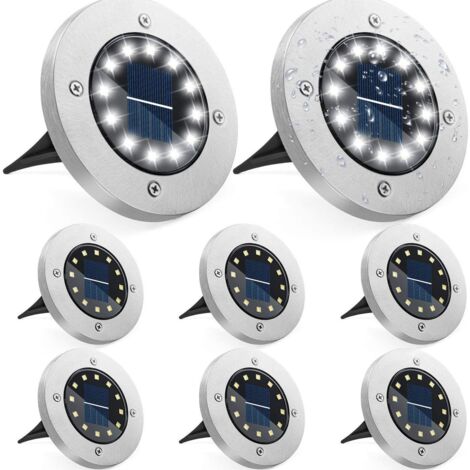 Luces solares para exteriores, 12 unidades de luces solares impermeables para suelo, 12 luces solares LED impermeables para jardín, focos solares empotrables.