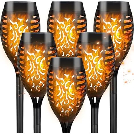 Luces solares para exteriores, 6 luces LED solares para jardín con efecto de llama realista, impermeables, alimentadas por energía solar, iluminación decorativa para espacios exteriores, senderos, jar