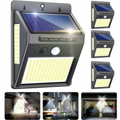 Luces solares para exteriores, paquete de 4, 216 LED, 1000 lúmenes, luces solares para exteriores con sensor de movimiento, ángulo amplio de 300°, iluminación solar para exteriores, impermeable, IP65,