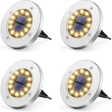 Luces solares para jardín, 12 luces LED solares para jardín, 4 luces blancas cálidas, acero inoxidable, impermeables, para exteriores, jardín, patio, césped, terraza, pasarela