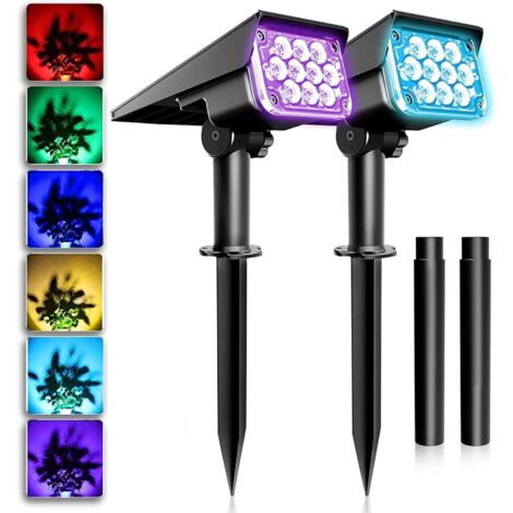 Luces solares para jardín, 4 luces LED solares para jardín, focos LED COB de 5 W, 220 V, IP65, impermeables, ajustables, para caminos, plantas, balcones, terrazas y césped, blanco cálido.