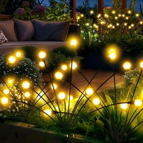 Luces solares para jardín, 60 luces LED de luciérnaga para exteriores, luces solares que se mueven con el viento, luces solares impermeables para exteriores como decoración para patios, caminos y terr