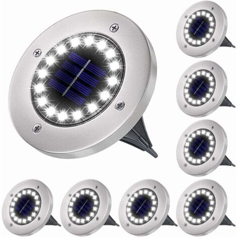 Luces solares para jardín exterior, 16 LED, focos solares de suelo, IP65, impermeables, decorativos, para césped, jardín, camino y terraza (luz blanca, 8 unidades)
