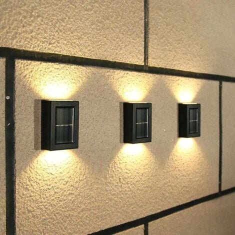 DEBUNS Luces solares para jardín exterior, paquete de 4 luces solares para exterior con luz blanca cálida, inalámbricas, IP65, impermeables, para vallas, patios y porches