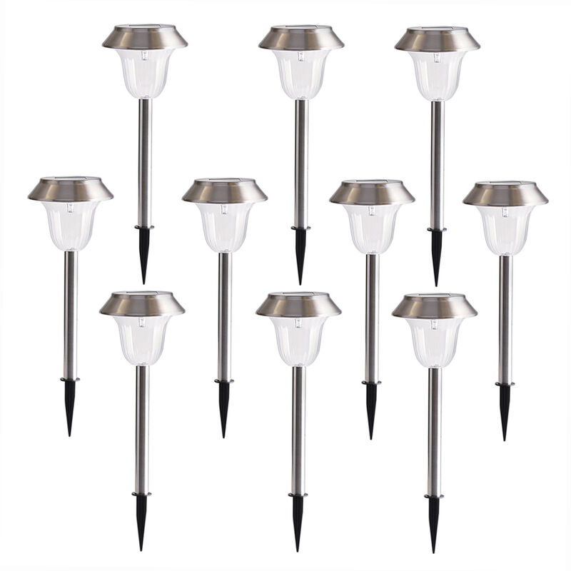 

Luces solares para jardin, lampara de camino LED de acero inoxidable para exteriores,Blanco calido, paquete de 10