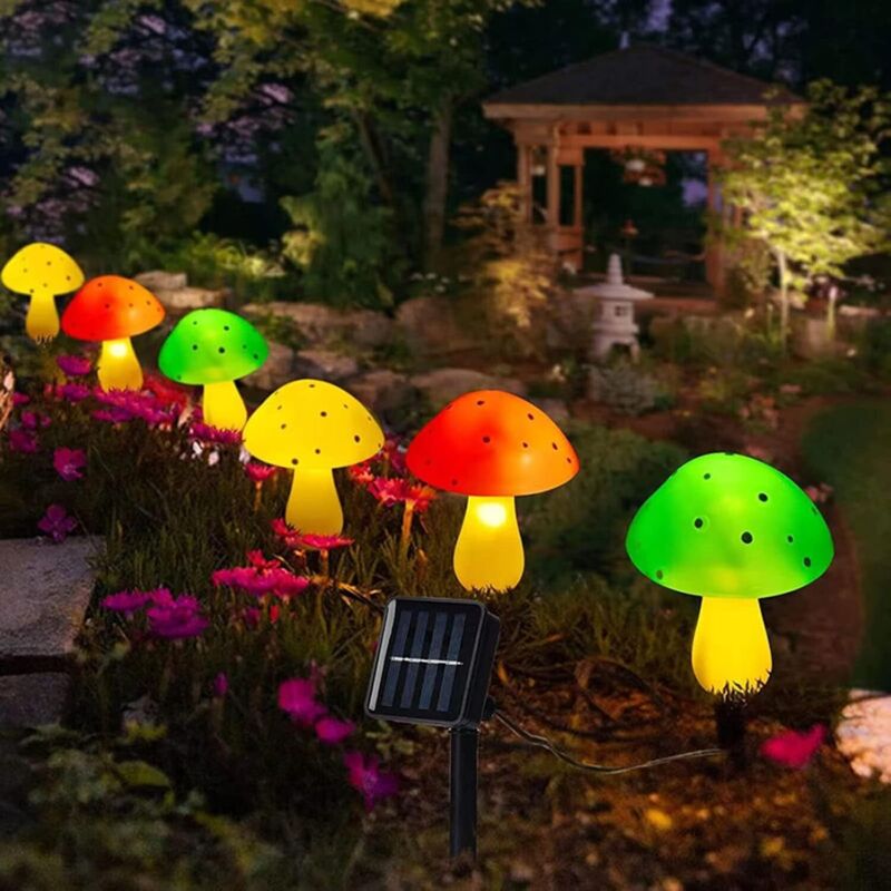 Luces solares para jardín, paquete de 6 luces solares con forma de hongo, IP65 a prueba de agua, 8 modos, luces solares para jardín exterior para
