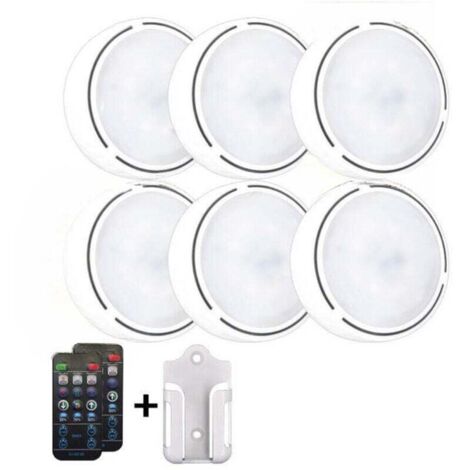 Luci a disco con telecomando, illuminazione sottopensile senza fili a batteria, attacco per rubinetto da cucina, mensola, confezione da 6 - Bianco