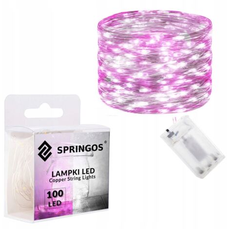 LUCI A FILO 100 LED 10M A BATTERIA LUCI DI NATALE ROSA BIANCO