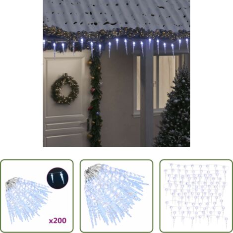 Luci a ghiacciolo per esterni -  Luci di Natale a forma di ghiacciolo 200 LED Bianco freddo 20 m Acrilico PVC