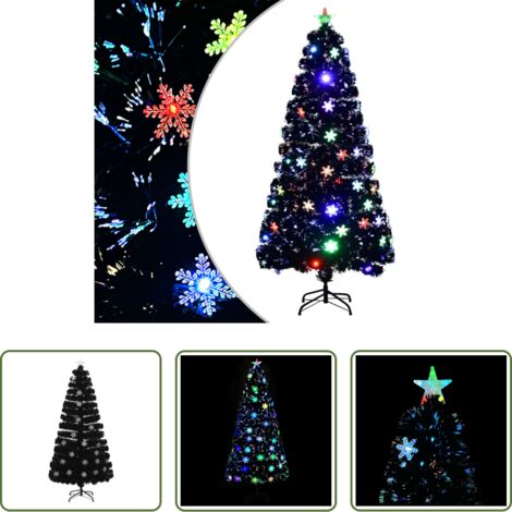 Luci a LED -  Albero Natale con Fiocchi di Neve a LED Nero 150cm Fibra Ottica