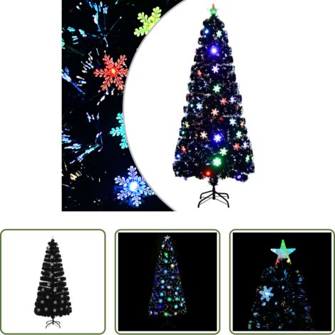 Luci a LED -  Albero Natale con Fiocchi di Neve a LED Nero 210cm Fibra Ottica