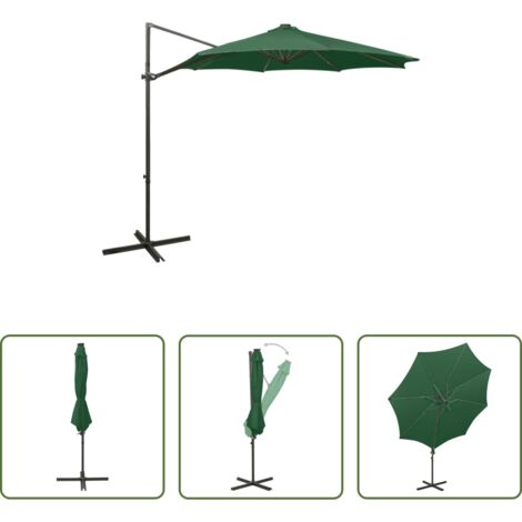 Luci a LED -  Ombrellone a Sbalzo con Palo e Luci a LED Verde 300 cm