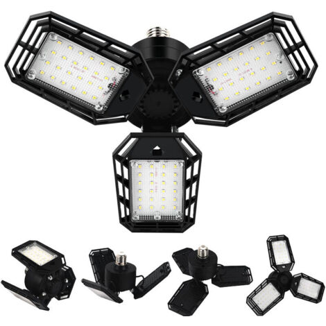 Luci a LED per garage, plafoniera a LED per officina, luce a LED a vite da 6500K con 3 pannelli deformabili, per garage, officina, cantina, attacco E27