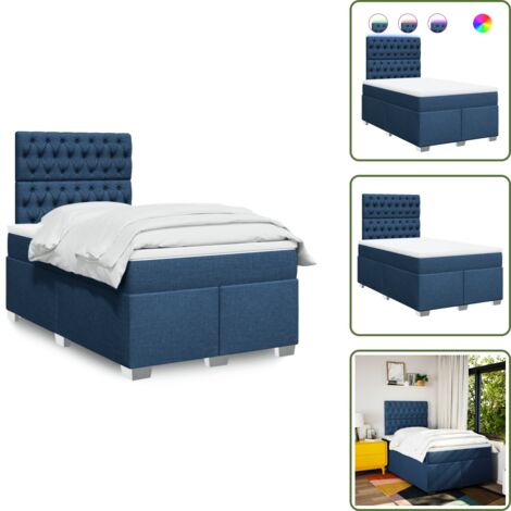 Luci a LED - vidaXL Giroletto a Molle con Materasso Blu 120x190 cm in Tessuto - Letto con striscia LED