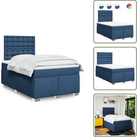 Luci a LED - vidaXL Giroletto a Molle con Materasso Blu 120x200 cm in Tessuto - Coprimaterasso lavabile