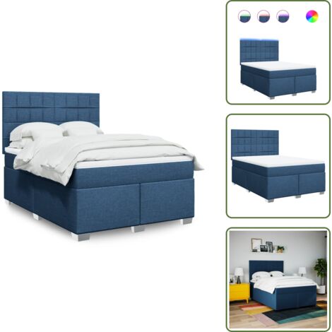 Luci a LED - vidaXL Giroletto a Molle con Materasso Blu 140x190 cm in Tessuto - Coprimaterasso lavabile