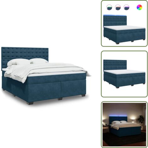 Luci a LED - vidaXL Giroletto a Molle con Materasso Blu 180x200 cm in Velluto - Letto con materasso
