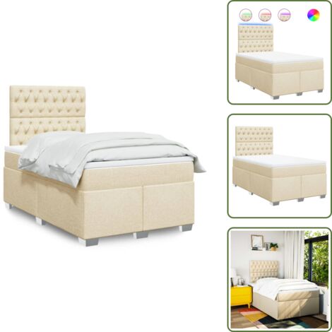 Luci a LED - vidaXL Giroletto a Molle con Materasso Crema 120x200 cm in Tessuto - Coprimaterasso lavabile