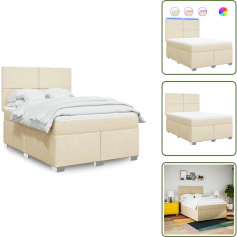 Luci a LED - vidaXL Giroletto a Molle con Materasso Crema 140x19 cm in Tessuto - Coprimaterasso lavabile