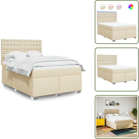 Luci a LED - vidaXL Giroletto a Molle con Materasso Crema 140x19 cm in Tessuto - Coprimaterasso lavabile