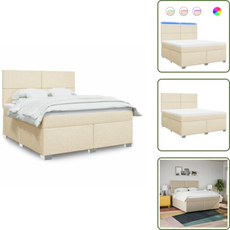 Luci a LED - vidaXL Giroletto a Molle con Materasso Crema 180x200 cm in Tessuto - Coprimaterasso lavabile