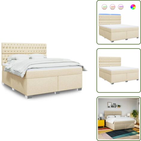 Luci a LED - vidaXL Giroletto a Molle con Materasso Crema 180x200 cm in Tessuto - Coprimaterasso lavabile