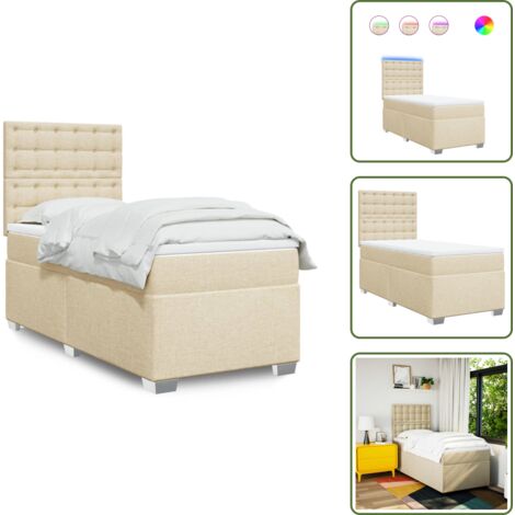 Luci a LED - vidaXL Giroletto a Molle con Materasso Crema 90x190 cm in Tessuto - Coprimaterasso lavabile