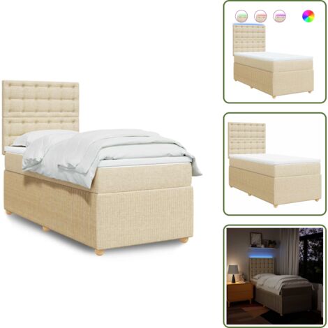 Luci a LED - vidaXL Giroletto a Molle con Materasso Crema 90x200 cm inTessuto - Coprimaterasso lavabile