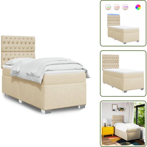 Luci a LED - vidaXL Giroletto a Molle con Materasso Crema 90x200 cm inTessuto - Coprimaterasso lavabile