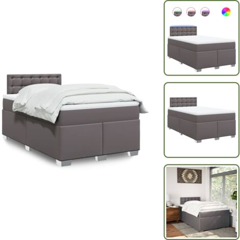 Luci a LED - vidaXL Giroletto a Molle con Materasso Grigio 120x190 cm in Similpelle - Letto con testiera