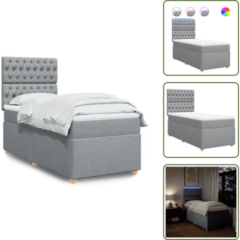 Luci a LED - vidaXL Giroletto a Molle con Materasso Grigio Chiaro 90x190 cm Tessuto - Coprimaterasso lavabile