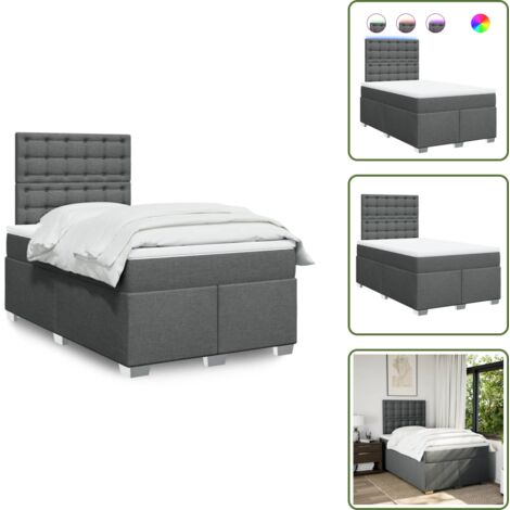 Luci a LED - vidaXL Giroletto a Molle con Materasso Grigio Scuro 120x200 cm Tessuto - Coprimaterasso lavabile
