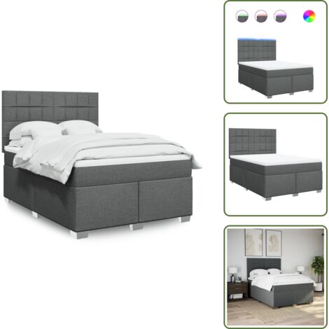 Luci a LED - vidaXL Giroletto a Molle con Materasso Grigio Scuro 140x190 cm Tessuto - Coprimaterasso lavabile
