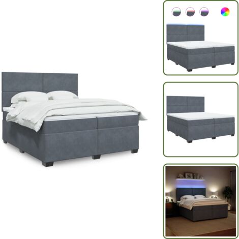 Luci a LED - vidaXL Giroletto a Molle con Materasso Grigio Scuro 200x200 cm Velluto - Coprimaterasso lavabile