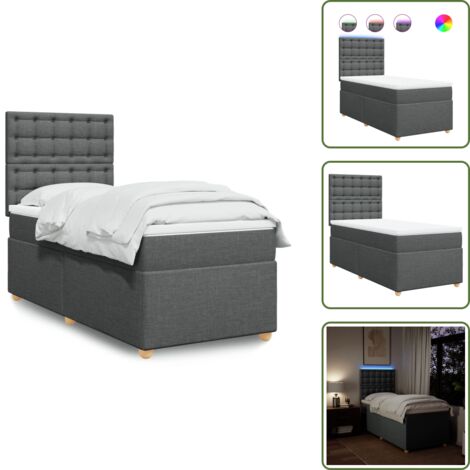 Luci a LED - vidaXL Giroletto a Molle con Materasso Grigio Scuro 90x200 cm Tessuto - Letto con coprimaterasso