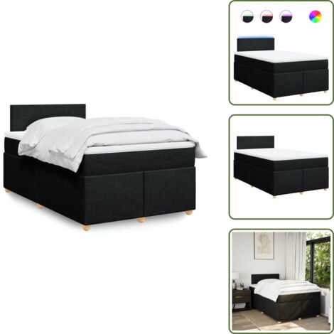Luci a LED - vidaXL Giroletto a Molle con Materasso Nero 120x190 cm in Tessuto - Letto con testiera