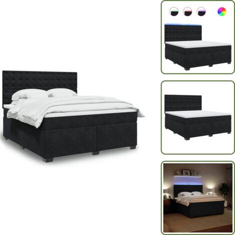 Luci a LED - vidaXL Giroletto a Molle con Materasso Nero 180x200 cm in Velluto - Coprimaterasso