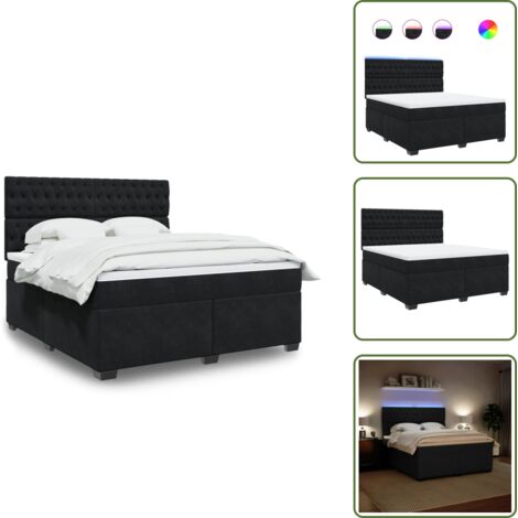 Luci a LED - vidaXL Giroletto a Molle con Materasso Nero 180x200 cm in Velluto - Coprimaterasso